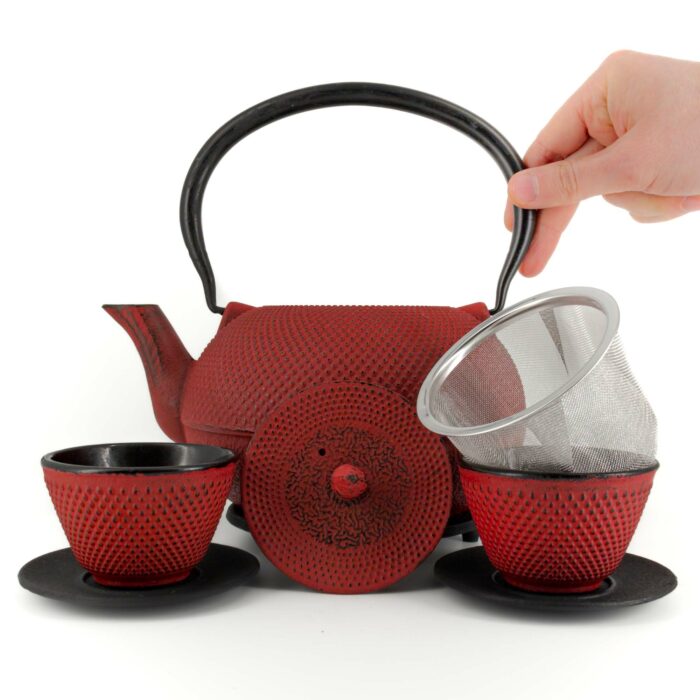 300214 arare tetsubin komplett set gusseisenkanne teekanne 1800 ml rot 002