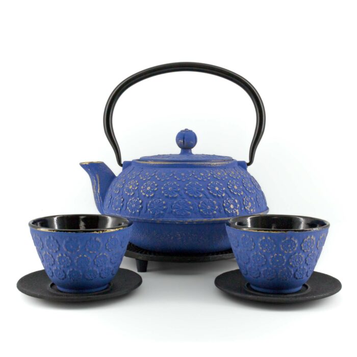 SAKURA Tetsubin Komplett-Set Gusseisenkanne 900 ml Blaugold – Bild 1