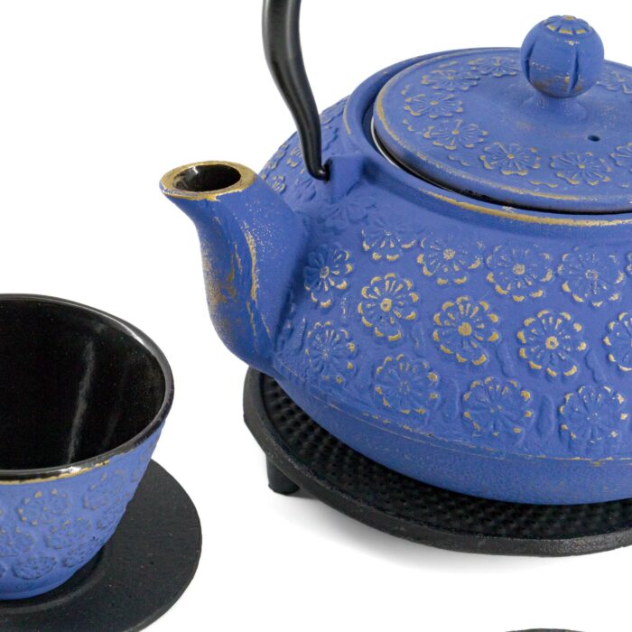 SAKURA Tetsubin Komplett-Set Gusseisenkanne 900 ml Blaugold – Bild 3