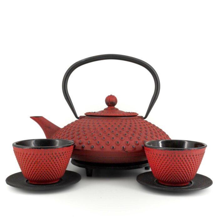 607739 chiyo tetsubin komplett set gusseisenkanne teekanne 1200 ml rot 001