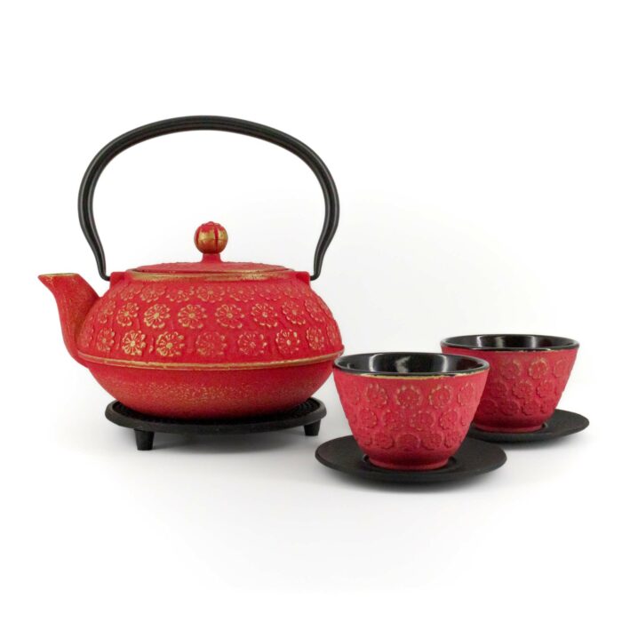632838 sakura tetsubin komplett set gusseisenkanne teekanne 900 ml rotgold 004