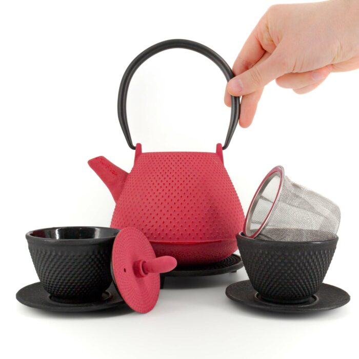 644650 akemi tetsubin komplett set gusseisenkanne teekanne 800 ml rot 002