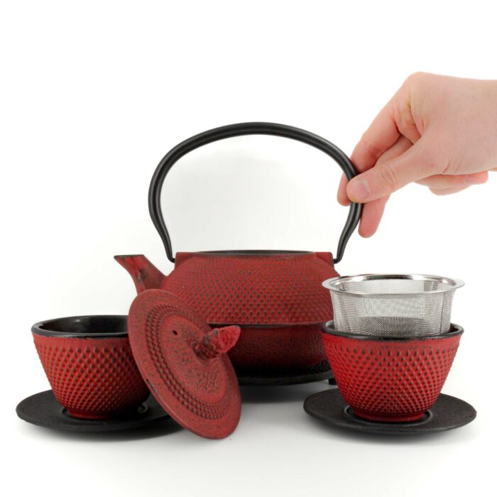 650572 arare tetsubin komplett set gusseisenkanne teekanne 900 ml rot 002