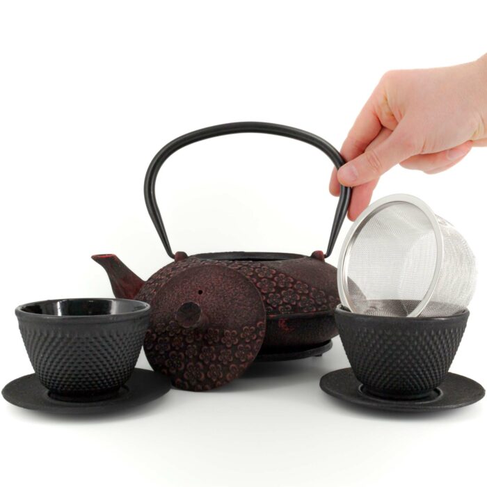 677449 takumi tetsubin komplett set gusseisenkanne teekanne 1100 ml schwarzrot 002