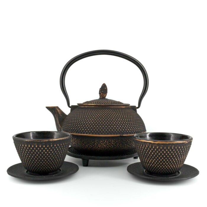 720012 arare tetsubin komplett set gusseisenkanne teekanne 900 ml schwarzgold 001