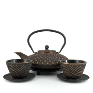 CHIYO Tetsubin Komplett-Set Gusseisenkanne 800 ml Schwarzgold
