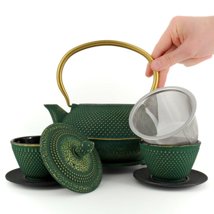 779925 arare tetsubin komplett set gusseisenkanne teekanne 1200 ml gruengold 002