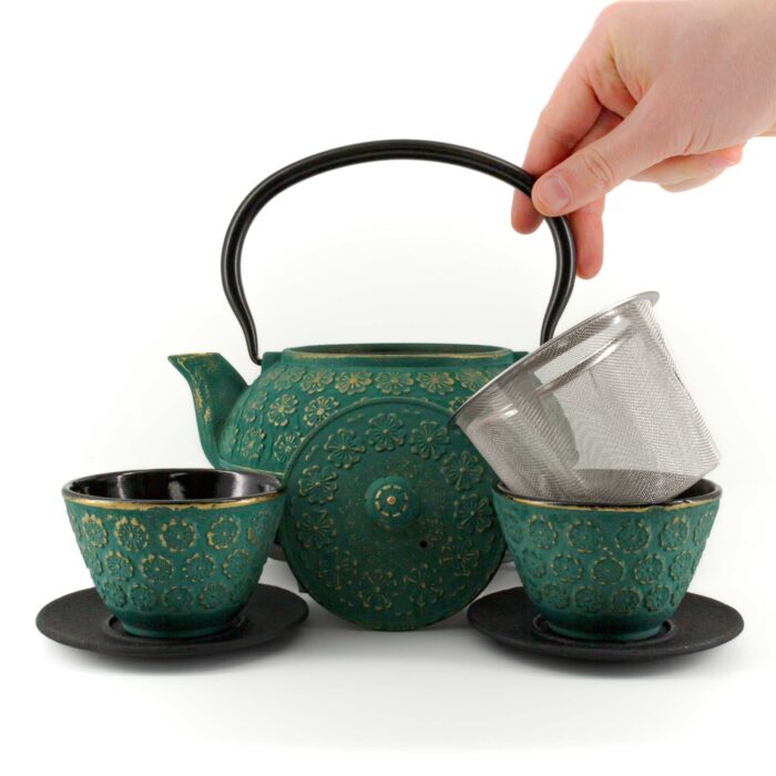 866123 sakura tetsubin komplett set gusseisenkanne teekanne 900 ml gruengold 002