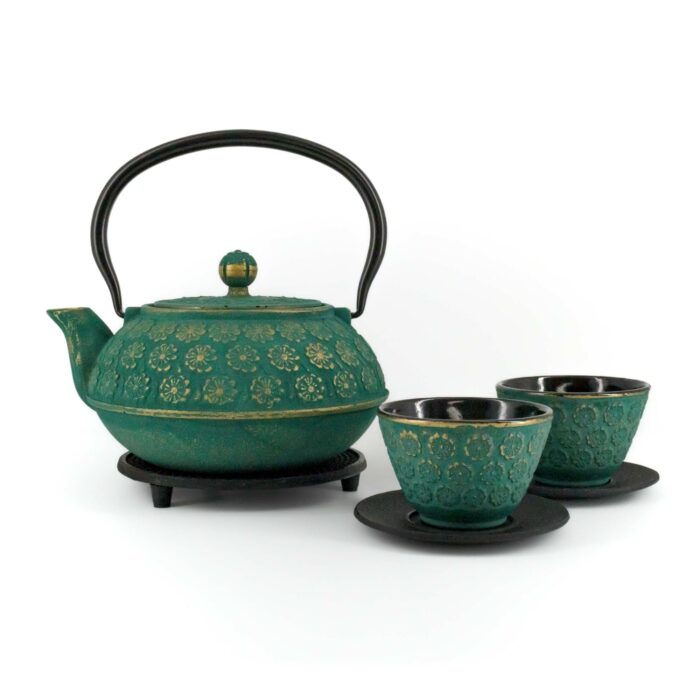 866123 sakura tetsubin komplett set gusseisenkanne teekanne 900 ml gruengold 004