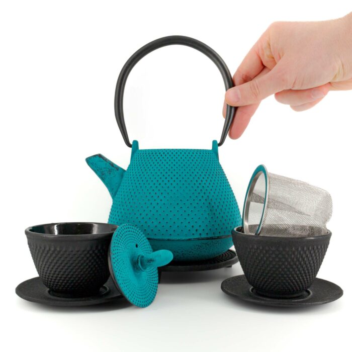 914050 akemi tetsubin komplett set gusseisenkanne teekanne 800 ml blau 002