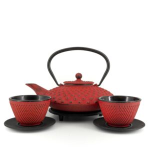CHIYO Tetsubin Komplett-Set Gusseisenkanne 800 ml Rot