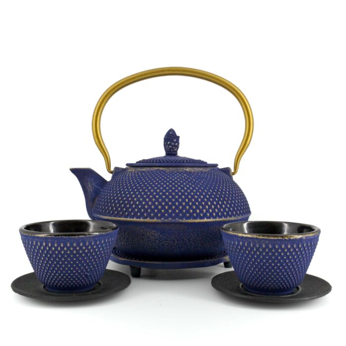 946812 arare tetsubin komplett set gusseisenkanne teekanne 1200 ml blaugold 001