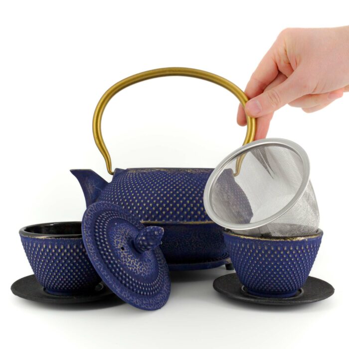 946812 arare tetsubin komplett set gusseisenkanne teekanne 1200 ml blaugold 002