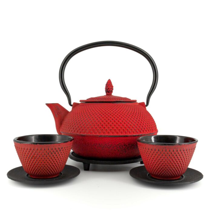 966632 arare tetsubin komplett set gusseisenkanne teekanne 1200 ml rot 001