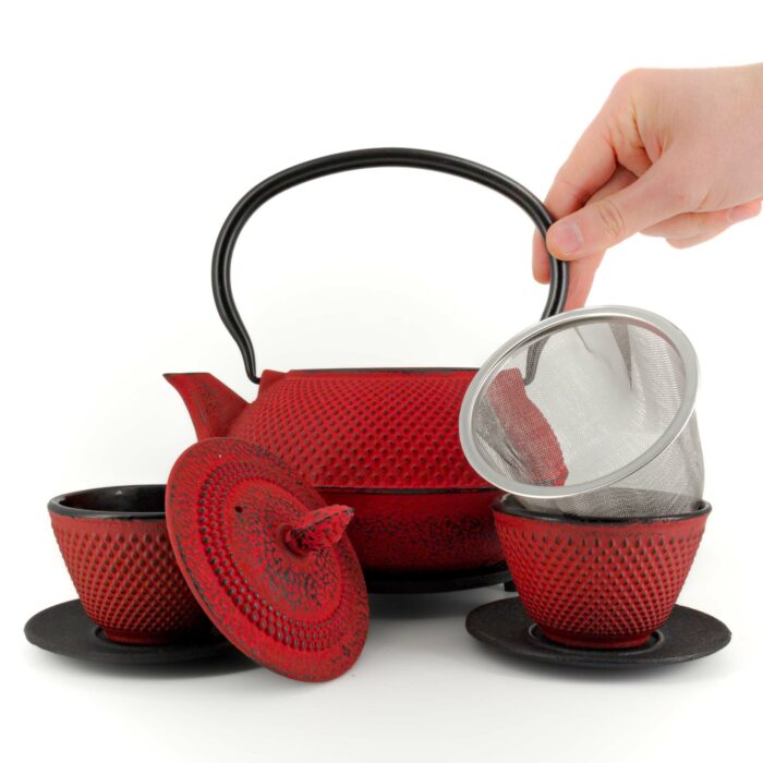 966632 arare tetsubin komplett set gusseisenkanne teekanne 1200 ml rot 002