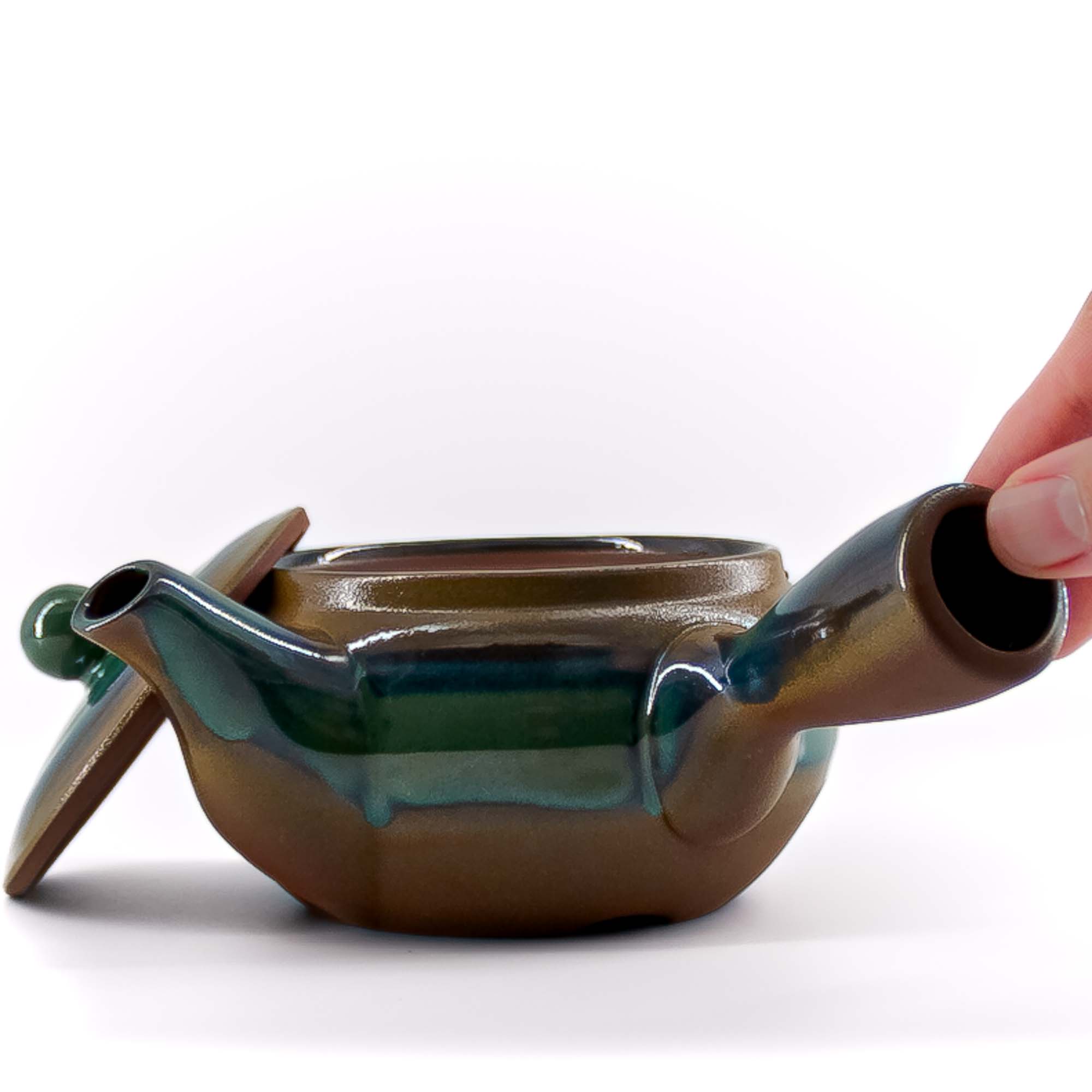 RISAKO Kyusu Keramikkanne 400 ml Türkis Orange – Bild 2