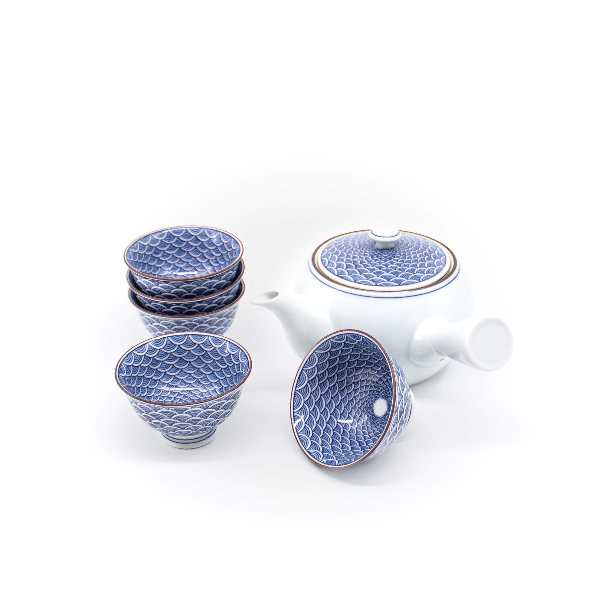 KIYOMIZU Jikichabin Komplett-Set Porzellankanne 300 ml Weiß Blau – Bild 3