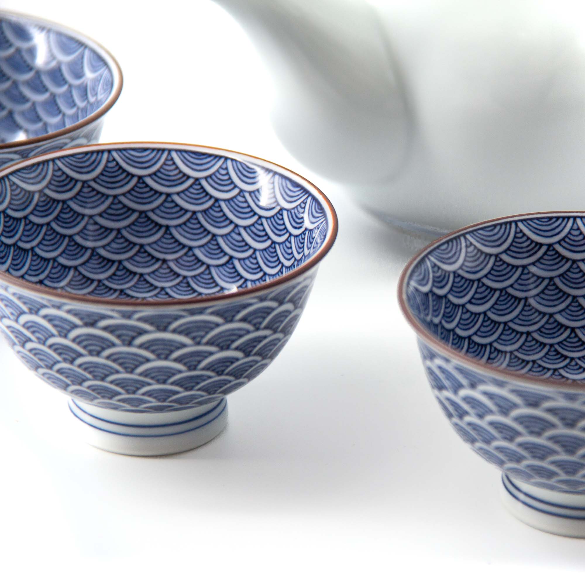 KIYOMIZU Jikichabin Komplett-Set Porzellankanne 300 ml Weiß Blau – Bild 4