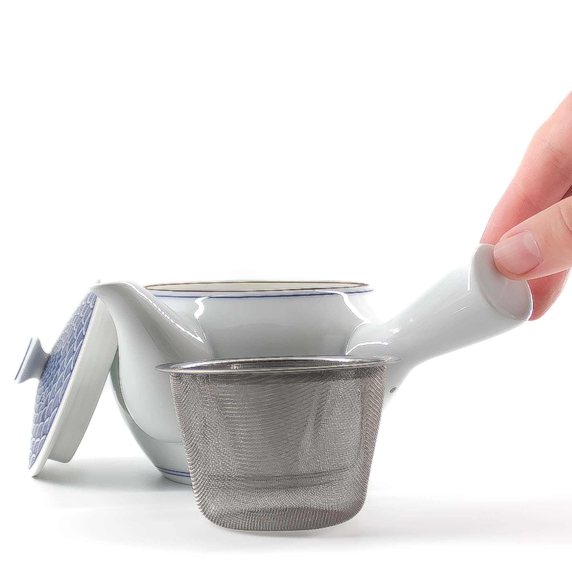 KIYOMIZU Jikichabin Komplett-Set Porzellankanne 300 ml Weiß Blau – Bild 6